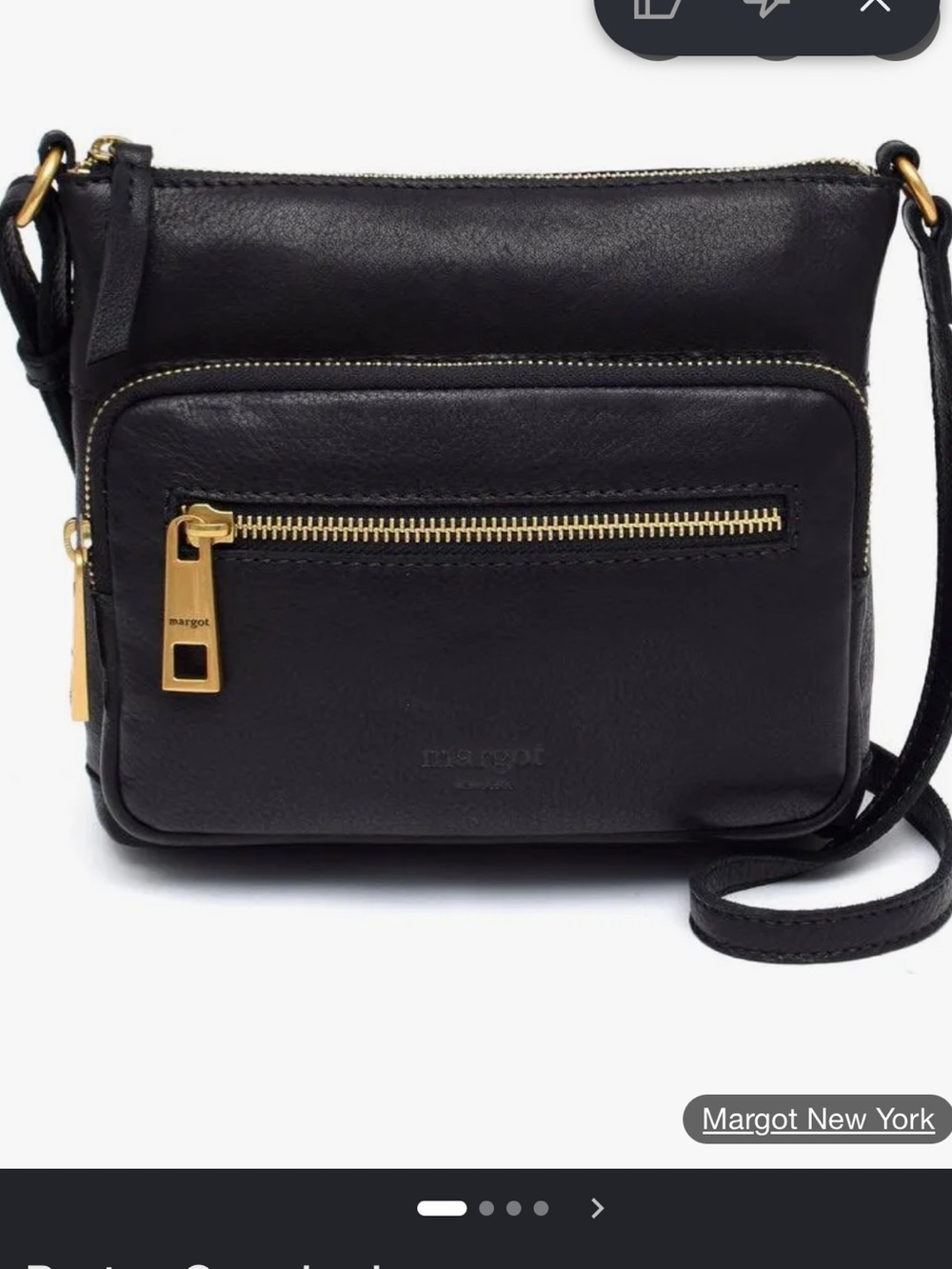 Margot Peyton CB Black Leather Crossbody with Gold Zippers